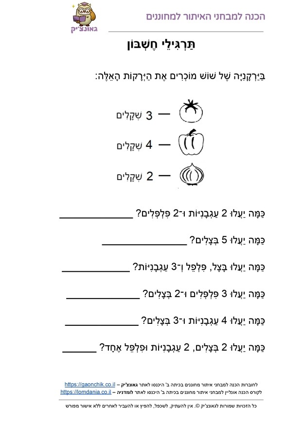 דפי עבודה PDF להדפסה עם תרגילים בחשבון או עברית לכיתה ב או לכיתה ג מתנה מאתר גאונצ'יק